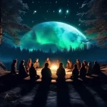 An outdoor communion with spirits is taking place with a beautiful night sky background