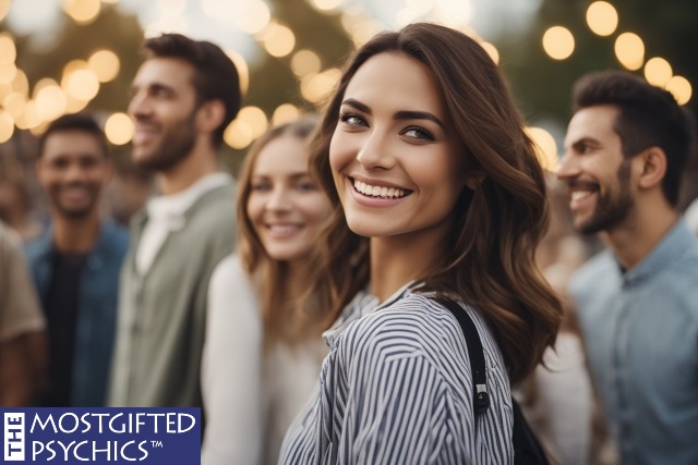 a lady who looks excited to be among a group of new people