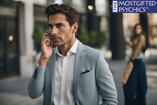 a woman quietly watching her husband taking care of business