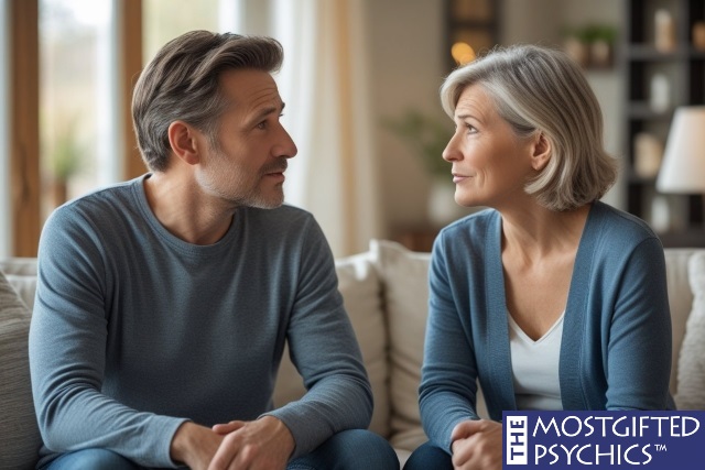 a woman expressing her point of view in a conversation with her husband