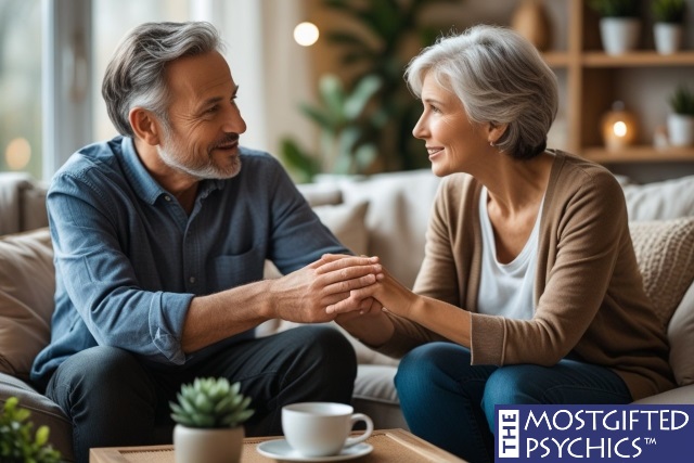 woman encouraging her husband to share his feelings