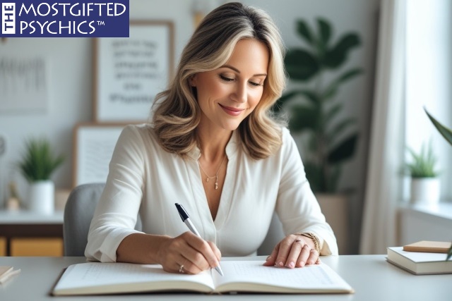 a woman writing down affirmations as an effort to improve her marriage